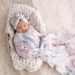 Baby Blanket – Peony with matching Turban