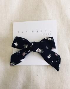 Navy white floral bow