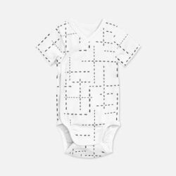 WRAP ONESIE – WHITE WITH DASHED LINES SS