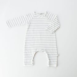 Long Sleeve Babygrow-Dotted Grey Stripe
