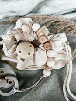 Full of Beans Personalized Paci Clip | Wooden Beads | Natural