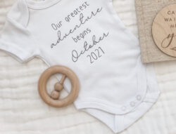 ‘Our Greatest Adventure Begins’ Pregnancy Announcement Onesie | Standard Font