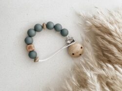 Full of Beans Personalized Paci Clip | Grey | Initial